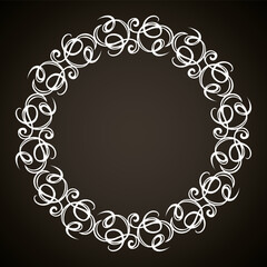 Old cute romantic book ribbon bow swirly tag swoosh element isolated on white paper card backdrop. Freehand black ink pen outline drawn curly corner sketchy in artistic rustic curlicue scrawl style