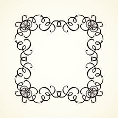 Old cute romantic book ribbon bow swirly tag swoosh element isolated on white paper card backdrop. Freehand black ink pen outline drawn curly corner sketchy in artistic rustic curlicue scrawl style