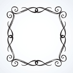 Old cute romantic book ribbon bow swirly tag swoosh element isolated on white paper card backdrop. Freehand black ink pen outline drawn curly corner sketchy in artistic rustic curlicue scrawl style