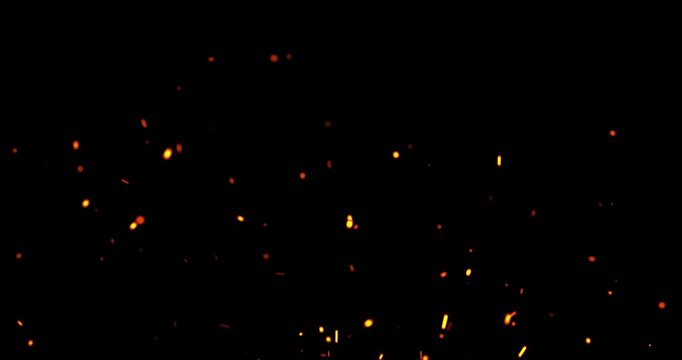 Flying sparks fiery rising movement effect on dark backgrounds rendering