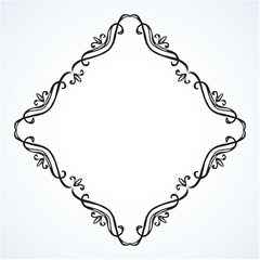 Old cute romantic book ribbon bow swirly tag swoosh element isolated on white paper card backdrop. Freehand black ink pen outline drawn curly corner sketchy in artistic rustic curlicue scrawl style