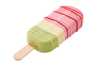 Isolated colorful popsicle ice cream bar with a stick and 3 flavors isolated on background