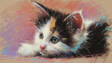 White cat watercolor illustration of cute animal, Fluffy kitten on an isolated white background for design, clipart