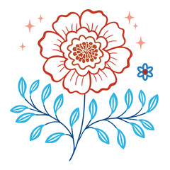 Blooming Marigold (Tagetes) flower, basic color, light color background, cloud curves vector art illustration