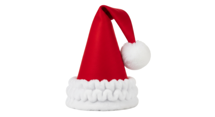 Creative design red New Year's hat with white trim and pom-pom, perfect for festive celebrations and holiday parties