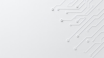 Clean abstract background with futuristic white circuit pattern. minimal technology concept showing line and connection, perfect for modern and simple designs with copy space