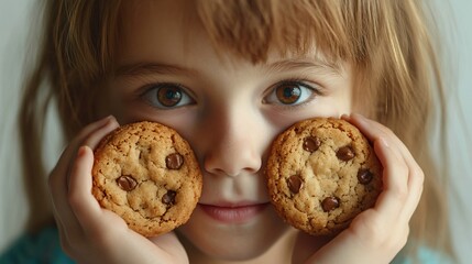 Cute girl peeking over cookies photo