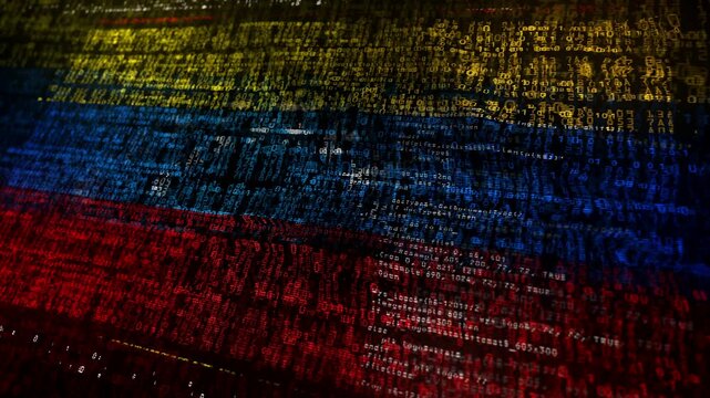 Venezuela flag waving secure code. Venezuelan blowing banner cyber security attack and hack concept animation.