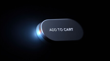 Glowing add to cart button on dark background for an online shopping website. modern e commerce element entices user to click, buy, and make purchase