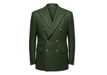 Isolated Elegant green double-breasted blazer on display ready for purchase from a shop, studio