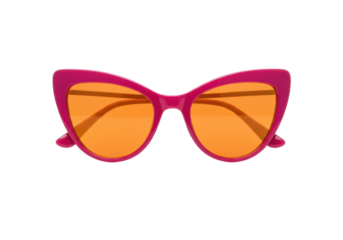 Isolated cat-eye sunglasses with bright orange lenses, vibrant fashionable eyewear for sun