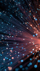 Fototapeta premium Amazing fiber optic abstract background with glowing blue and orange light. futuristic concept of technology, communication, network and data transfer creating dynamic feel