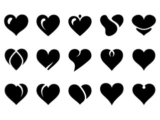 Diverse Collection of Black Heart Icons, Perfect for Design Projects and Romantic Themes