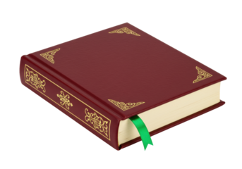 Isolated hardcover book with green bookmark, luxury design and cream colored paper pages