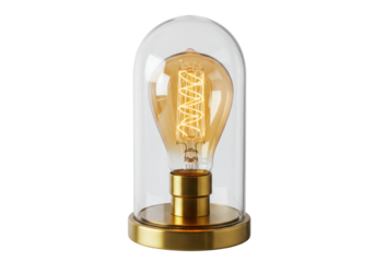 Isolated vintage electric lightbulb under glass dome, decorative design concept product