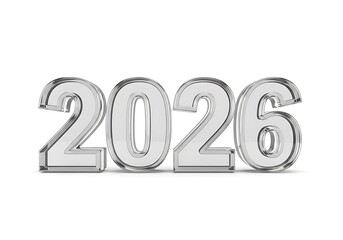 The year 2026 rendered in transparent 3D glass numbers standing on a clean, isolated white background.