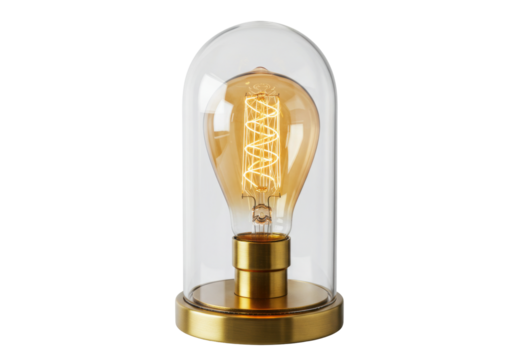 Isolated vintage electric lightbulb under glass dome, decorative design concept product