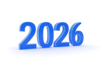 Blue 3D rendered numbers forming the year 2026, isolated on white background.