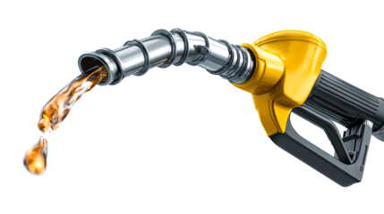 Fuel nozzle dispensing golden liquid with droplet