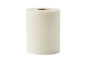 Isolated roll of toilet paper, with a textured pattern; a household necessity and personal hygiene