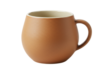 Isolated single brown tea cup or coffee mug with handle, kitchen tableware on display
