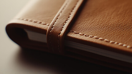 A meticulously crafted tan leather journal, adorned with delicate stitching, exudes timeless elegance. The smooth texture and secure strap promise enduring style and craftsmanship.