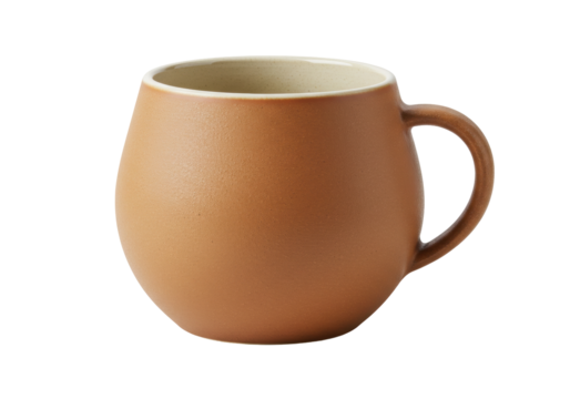 Isolated single brown tea cup or coffee mug with handle, kitchen tableware on display