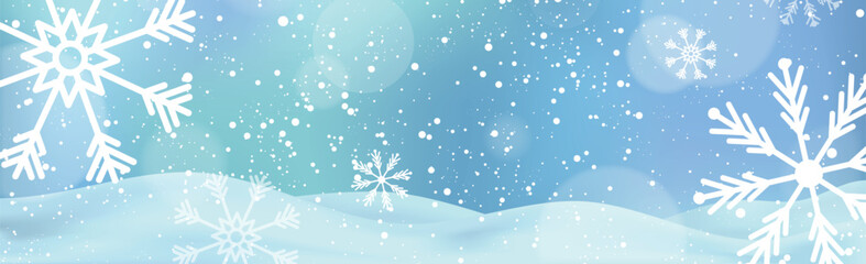 White falling snow, big snowdrifts, different snowflakes, festive Christmas background - Vector illustration