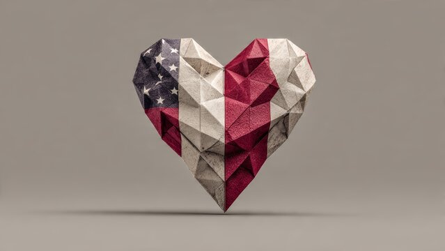 Geometric heart sculpture textured with American flag pattern USA United States - Powered by Adobe
