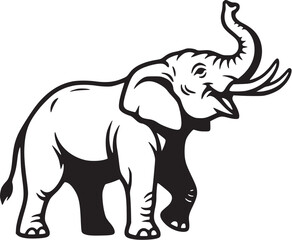 Elephant with large tusks line art, symbol of strength and wisdom