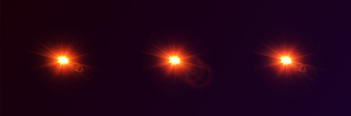 Bright fiery lens flare spark effect set.