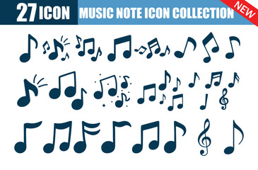Music Note Icons Set. Treble Clef, Bass Clef, and Sound Symbols. Vector illustration eps 10