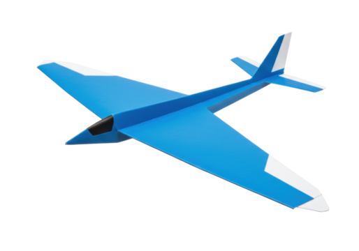 Isolated toy airplane model, blue aircraft with simple design, lightweight experimental concept