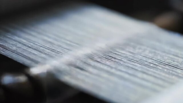 Close up of shiny silver thread with macro light detail