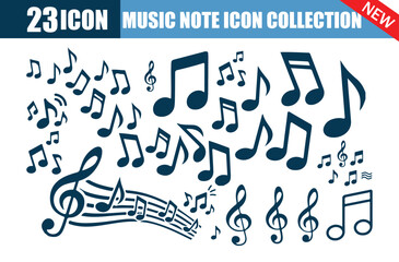 23 Icon Music Note Collection. Music Note Icon Set. Vector Melody and Rhythm Symbols