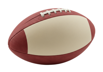 Isolated American football ball, brown sports equipment with laces on the white surface
