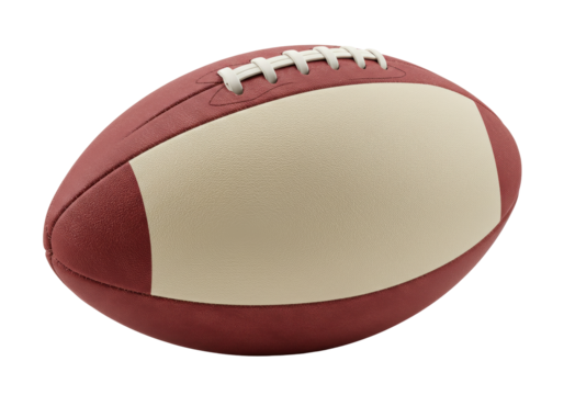Isolated American football ball, brown sports equipment with laces on the white surface