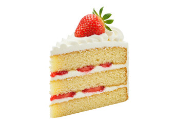 Isolated slice of strawberry shortcake with whipped cream and whole fruit topping sweet treat