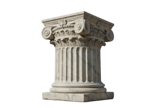 Isolated architectural fluted column design, ornate marble stone pillar, ancient Greek style