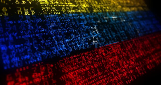 Venezuela flag waving secure code. Venezuelan blowing banner cyber security attack and hack concept animation.