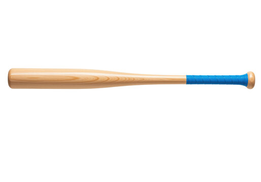 Isolated wooden baseball bat with blue grip for sport equipment and recreation equipment