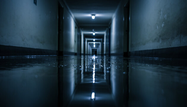 Dark Corridor, Abandoned Building, Spooky Hallway