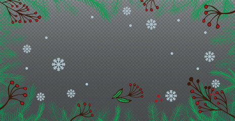 Panoramic Festive New Year Christmas Web Template for Postcard, Advertising No Background - Vector illustration