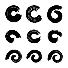 Ink brush spiral and circle strokes inspired by zen enso art
