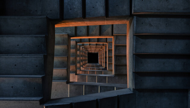 Dark Spiral Staircase in Modern Building, Abstract Architecture - Powered by Adobe