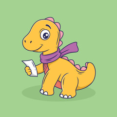 Cute Dinosaur with Scarf Cartoon Vector Illustration
