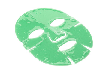 Isolated green sheet face mask to moisturize the skin, skincare product for beauty routine