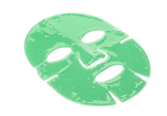 Isolated green sheet face mask to moisturize the skin, skincare product for beauty routine