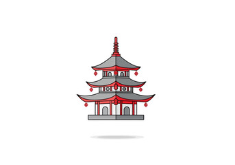 Vector illustration of a traditional Chinese pagoda with red and gray architecture against a white background.