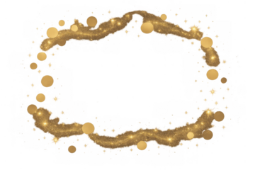 Golden glitter oval frame forming sparkling bokeh light elements for festive celebration on transparent background
